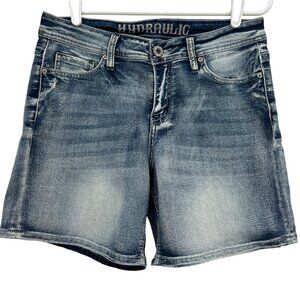 Hydraulic Women's Nolita‎ Embroidered Mid Rise Stretch Blue Denim Shorts Size 8